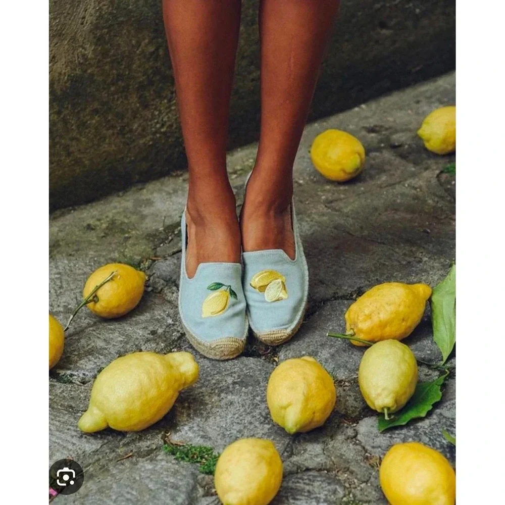 Soludos Espadrille Women's US 10 Lemon Embroidered Organic Cotton Shoes Dopamine
